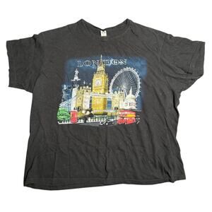 London England Black Graphic T-shirt Size XL Short Sleeve Tee Boxy Cotton